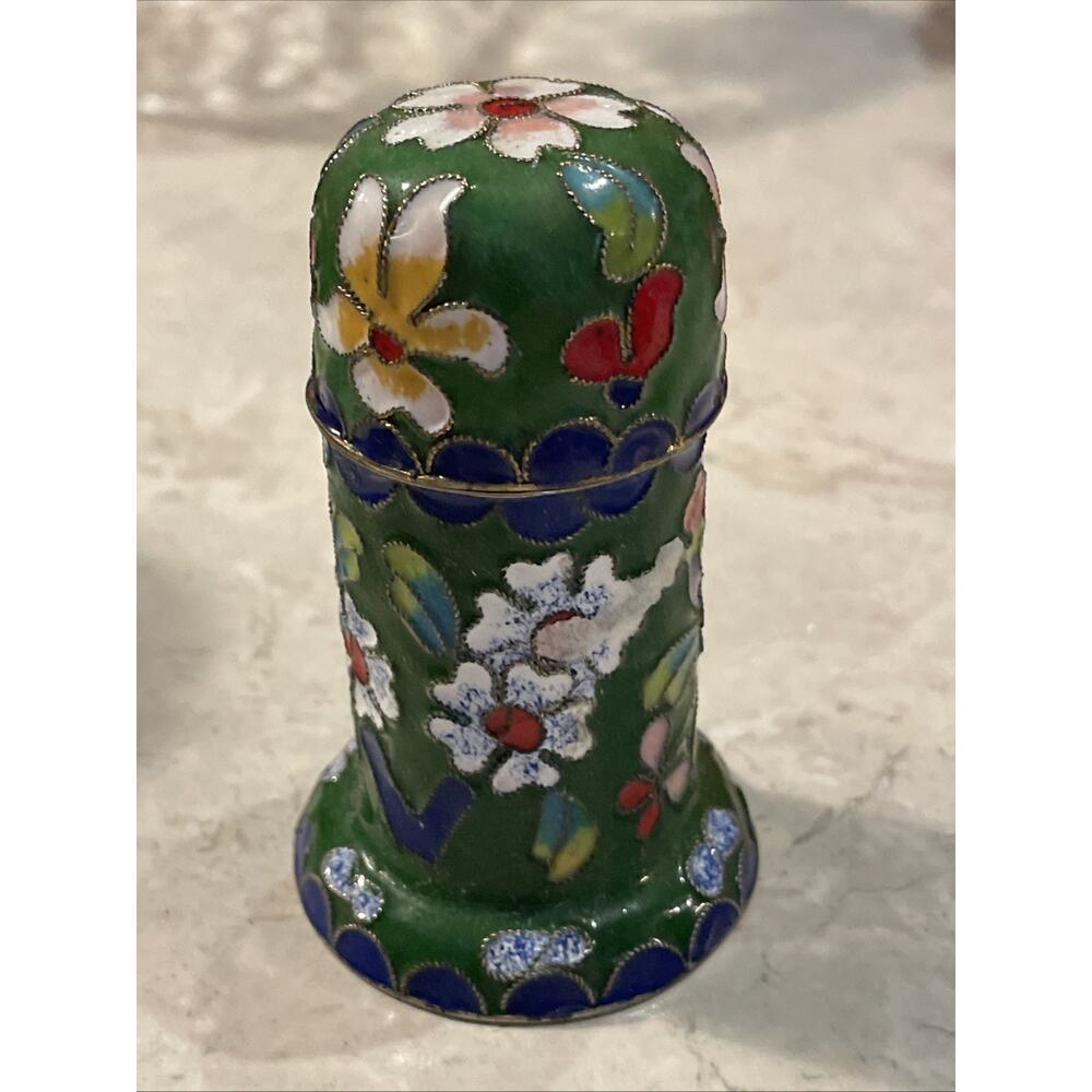 Vintage Chinese Cloisonne Enamel Lidded Trinket Jar Miniature Floral Enamel Box